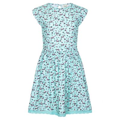 green Dog Print Lace Hemline Dress